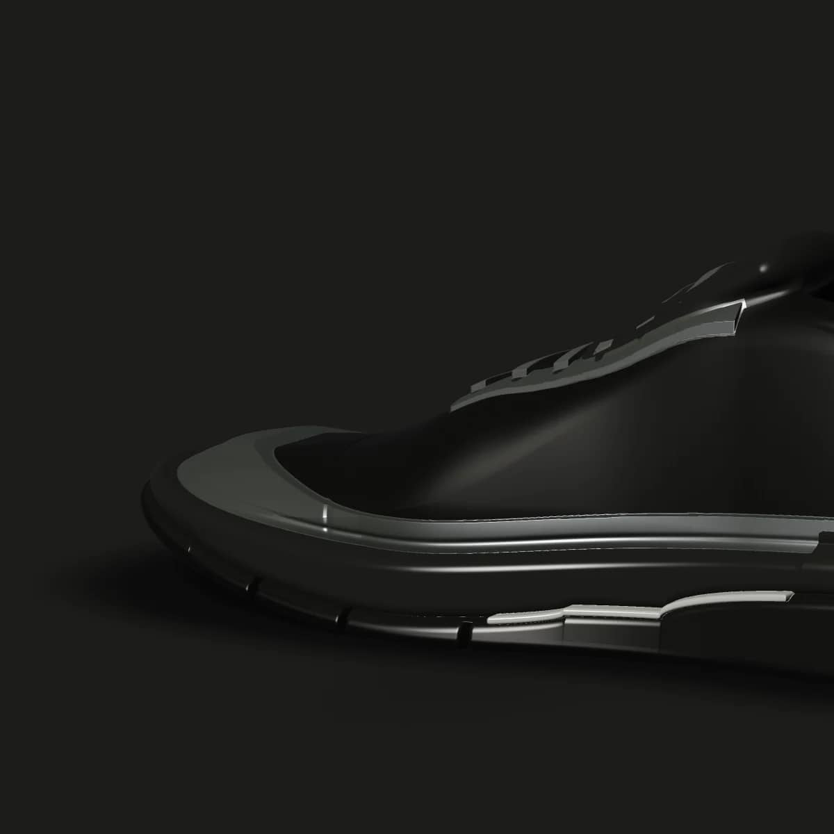 Close view of the A-08 heel, the reflective overlay catching light.