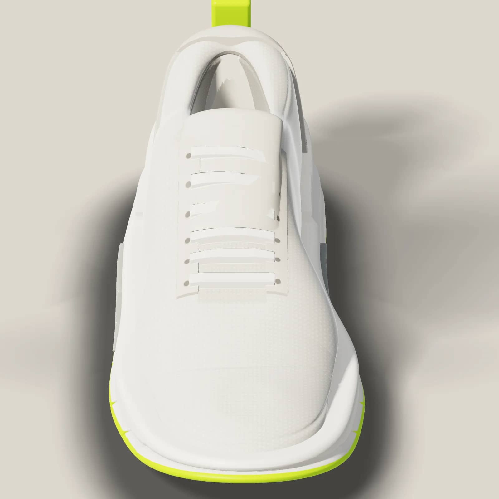 A-01 Drift in Bone/Lime seen from above at an angle, the grid of the knit visible in raking light.